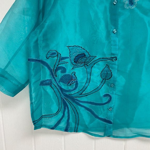 C.l.o.t.h.e.s Women's Plus Size Ocean Sheer Button Blouse Size 2X - Picture 11 of 14